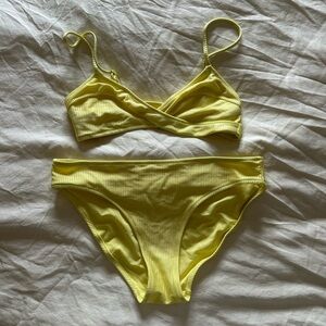 aerie Shine Ribbed Yellow Bikini